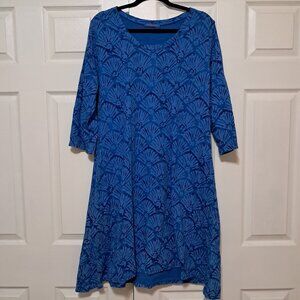 Blue print Long Sleeve Dress